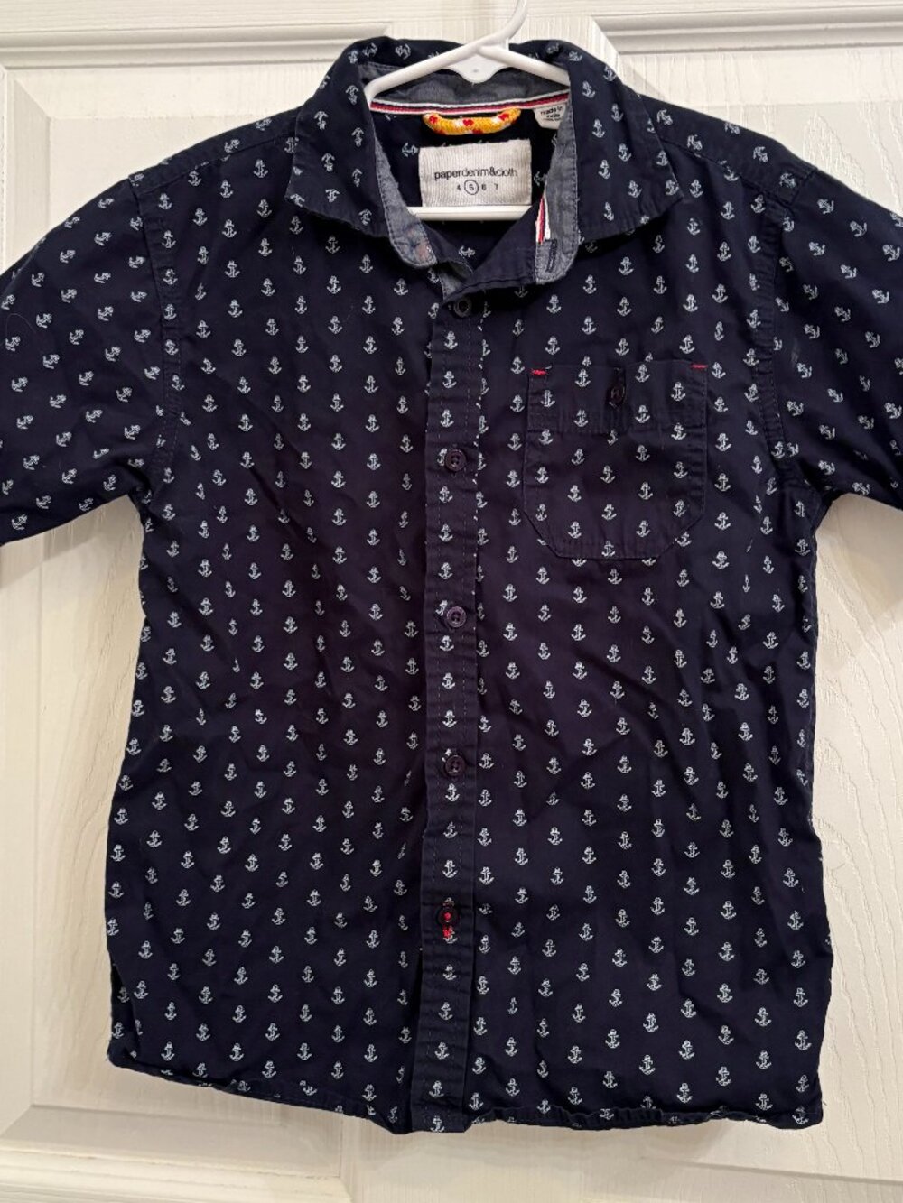 Paper Denim & Cloth Anchor Button Up Shirt Navy Blue Nautical Boys' size 5